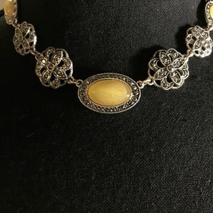 Vintage Crown Trifari Look Marcasite Multi Pendant Necklace Silver Tone Finish